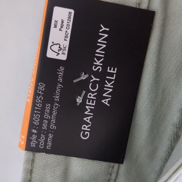 NWT Nine West Gramercy Skinny Ankle Jeans 12 Sea Grass Green Frayed Hem Twill - Picture 4 of 16